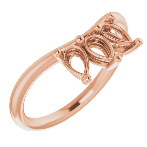 Family Ring Mounting in 10 Karat Rose Gold for Pear shape Stone