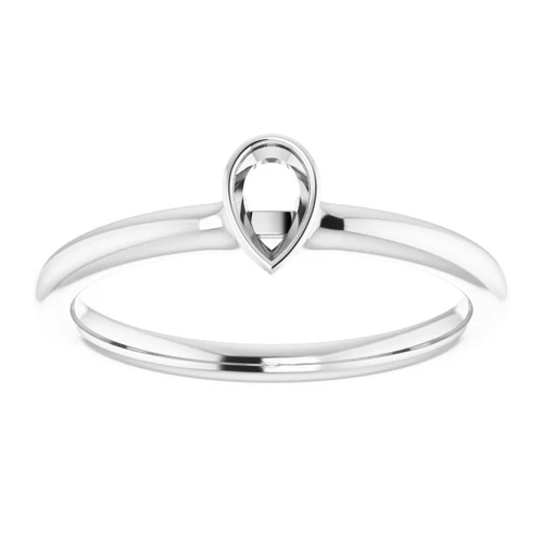 Family Stackable Bezel Set Ring Mounting in 10 Karat White Gold for Pear shape Stone