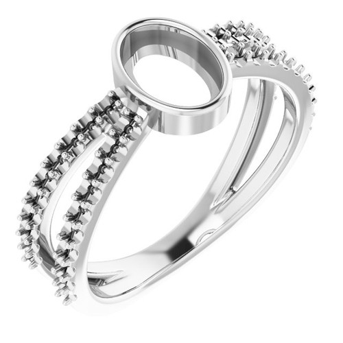 Accented Cabochon Ring Mounting in 10 Karat White Gold for Oval Stone
