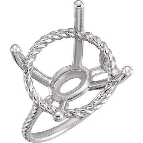 Rope Ring Mounting in 18 Karat White Gold for Round Stone