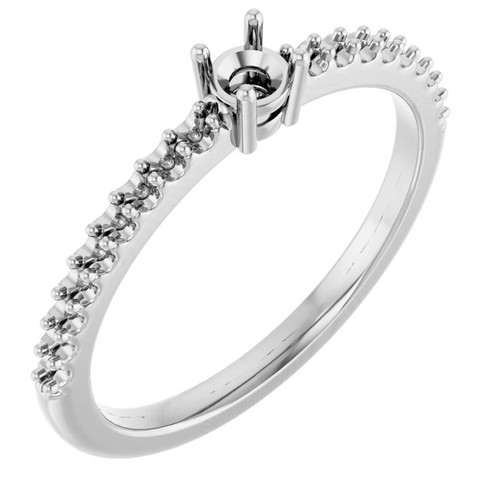 Accented Family Ring Mounting in 18 Karat White Gold for Round Stone