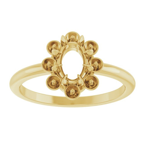 Halo Style Pearl Ring Mounting in 18 Karat Yellow Gold for Oval Stone
