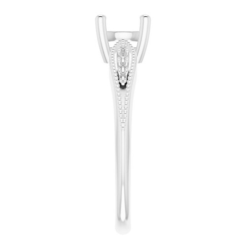 Vintage Inspired Engagement Ring or Band Mounting in 18 Karat White Gold for Round Stone