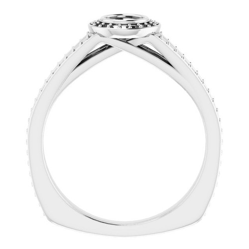 Bezel Set Halo Style Engagement Ring Mounting in 14 Karat White Gold for Round Stone