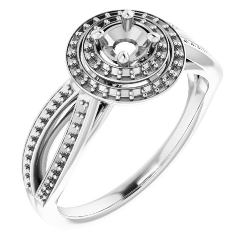 Double Halo Style Ring Mounting in 18 Karat White Gold for Round Stone