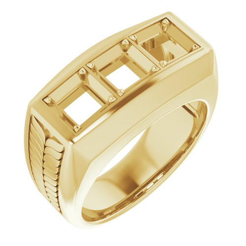 Three Stone Ring Mounting in 18 Karat Yellow Gold for Square Stone