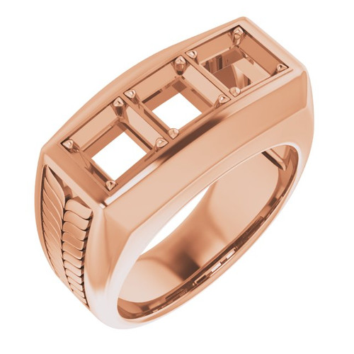 Three Stone Ring Mounting in 10 Karat Rose Gold for Square Stone