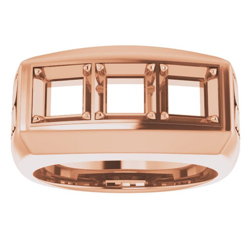 Three Stone Ring Mounting in 14 Karat Rose Gold for Square Stone