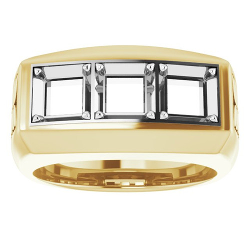 Three Stone Ring Mounting in 10 Karat Yellow/White Gold for Square Stone