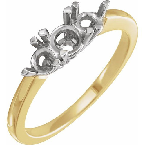 Three Stone Engagement Ring Mounting in 10 Karat Yellow/White Gold for Round Stone