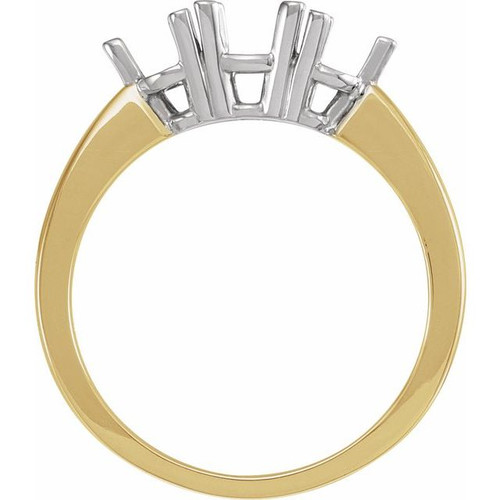 Three Stone Engagement Ring Mounting in 10 Karat Yellow/White Gold for Round Stone