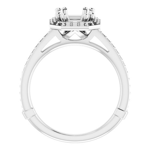 Halo Style Engagement Ring Mounting in 14 Karat White Gold for Emerald Stone
