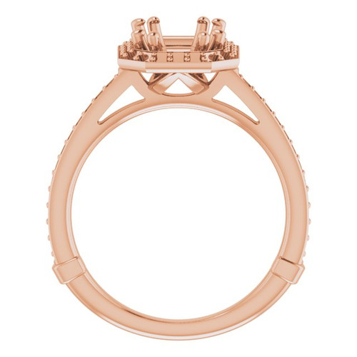 Halo Style Engagement Ring Mounting in 10 Karat Rose Gold for Emerald Stone