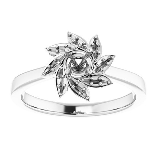 Floral Inspired Engagement Ring Mounting in Platinum for Round Stone
