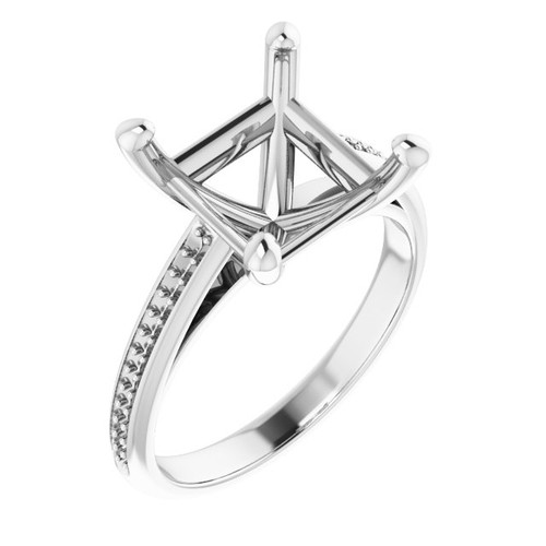 Accented Engagement Ring Mounting in Sterling Silver for Square Stone