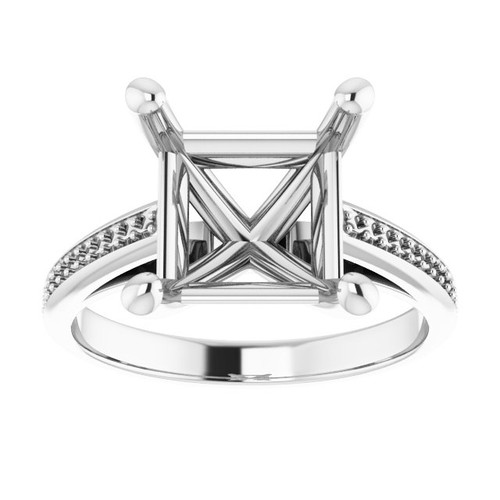 Accented Engagement Ring Mounting in Sterling Silver for Square Stone