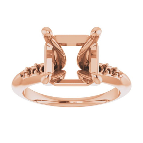 Accented Ring Mounting in 14 Karat Rose Gold for Asscher Stone