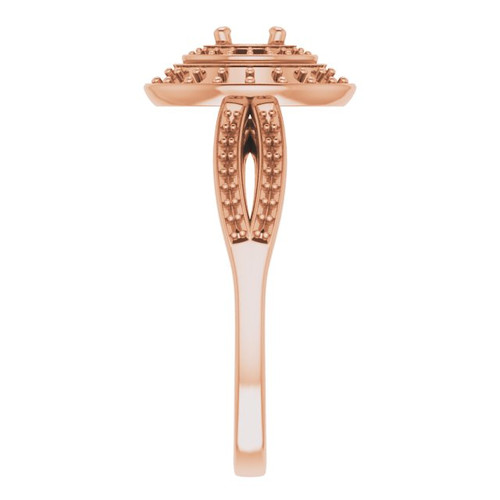 Double Halo Style Engagement Ring Mounting in 10 Karat Rose Gold for Round Stone