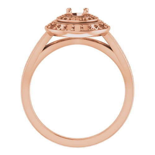 Double Halo Style Engagement Ring Mounting in 18 Karat Rose Gold for Round Stone