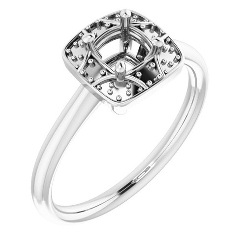 Vintage Inspired Halo Style Engagement Ring Mounting in 14 Karat White Gold for Round Stone