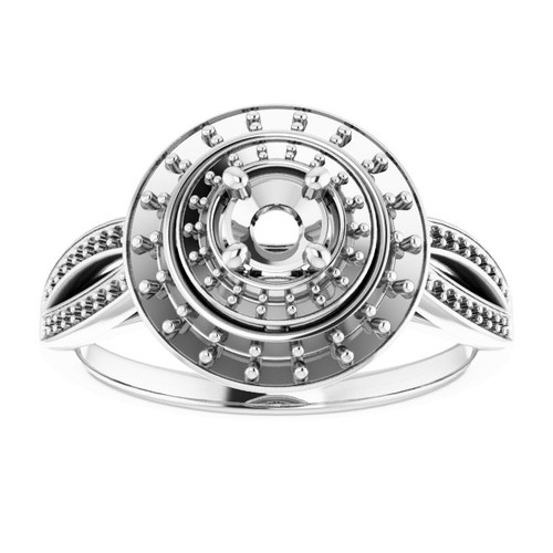 Double Halo Style Engagement Ring Mounting in Platinum for Round Stone