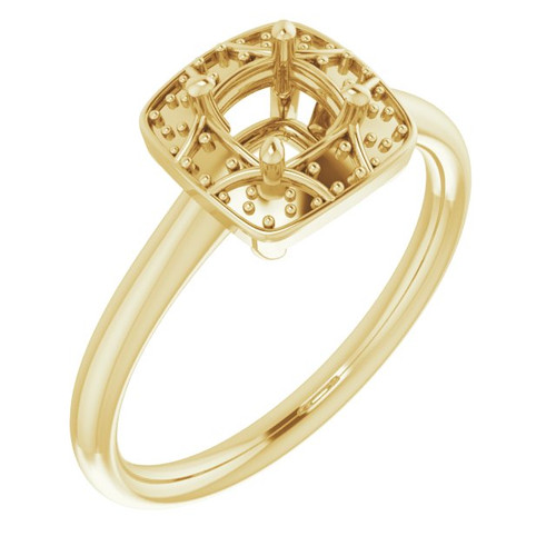 Vintage Inspired Halo Style Engagement Ring Mounting in 14 Karat Yellow Gold for Round Stone
