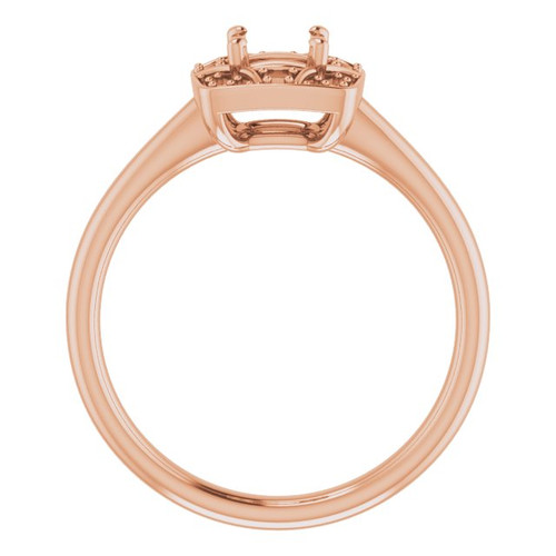 Vintage Inspired Halo Style Engagement Ring Mounting in 18 Karat Rose Gold for Round Stone