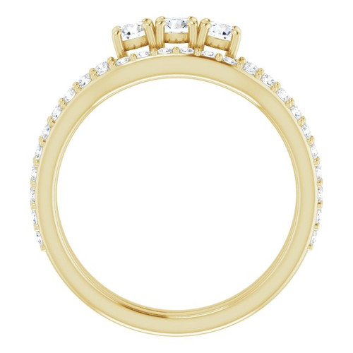 Three Stone Engagement Ring Mounting in 10 Karat Yellow Gold for Round Stone