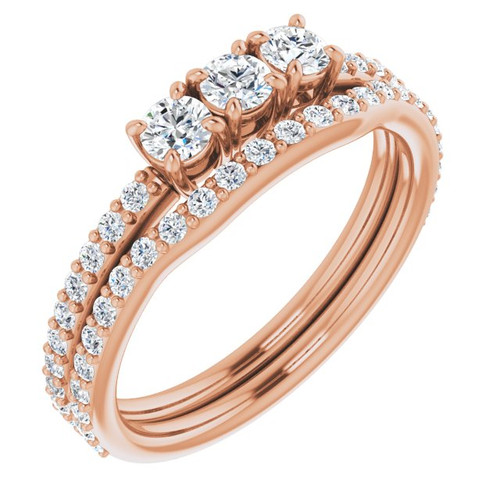 Three Stone Engagement Ring Mounting in 14 Karat Rose Gold for Round Stone