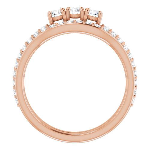 Three Stone Engagement Ring Mounting in 14 Karat Rose Gold for Round Stone