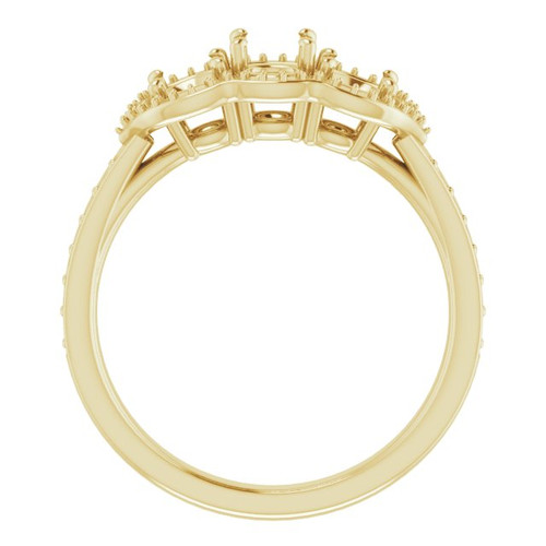 Three Stone Halo Style Ring Mounting in 10 Karat Yellow Gold for Round Stone