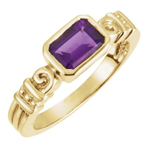 Bezel Set Ring Mounting in 14 Karat Rose Gold for Emerald cut Stone.