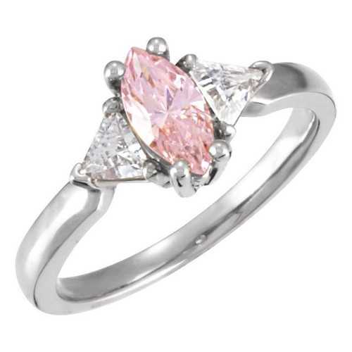 Three Stone Ring Mounting in 10 Karat White Gold for Marquise Stone.