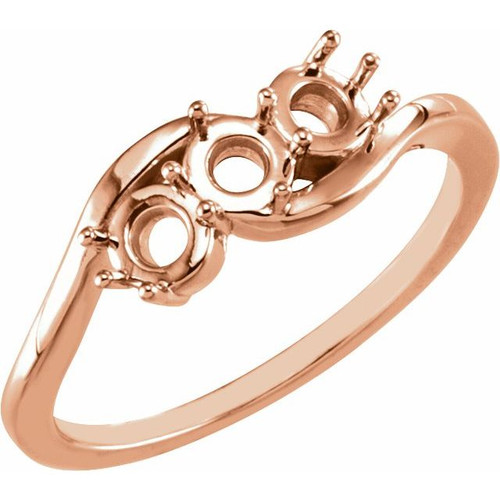 Three Stone Ring Mounting in 10 Karat Rose Gold for Round Stone.
