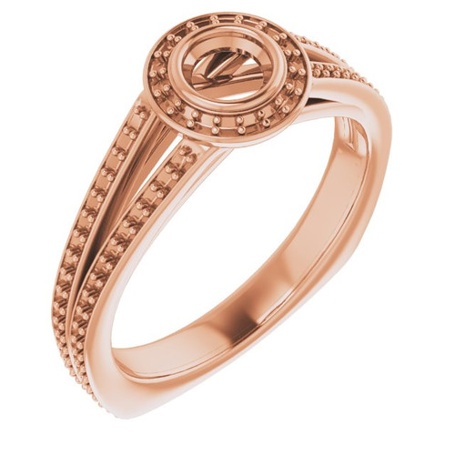 Bezel Set Halo Style Engagement Ring Mounting in 14 Karat Rose Gold for Round Stone.