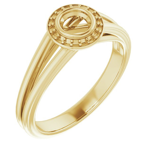 Bezel Set Halo Style Engagement Ring Mounting in 14 Karat Yellow Gold for Round Stone.