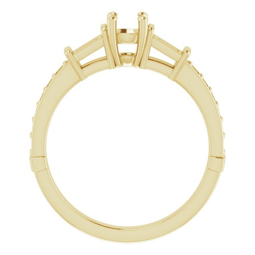 Baguette Accented Engagement Ring Mounting in 14 Karat Yellow Gold for Round Stone