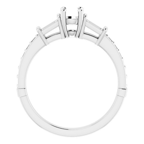 Baguette Accented Engagement Ring Mounting in Platinum for Round Stone