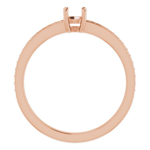 Accented Engagement Ring Mounting in 14 Karat Rose Gold for Round Stone..