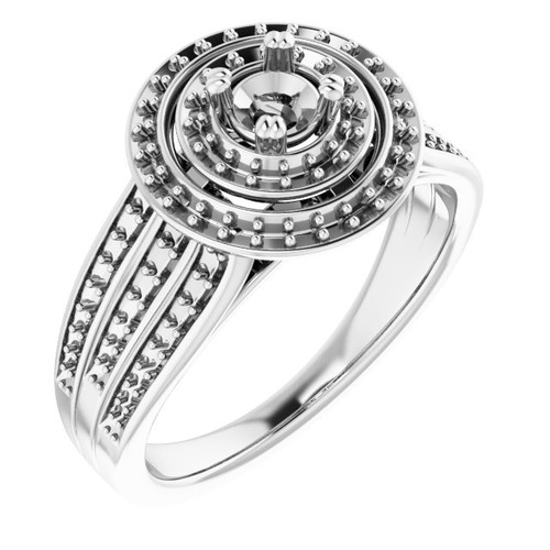 Double Halo Style Engagement Ring Mounting in 18 Karat White Gold for Round Stone.