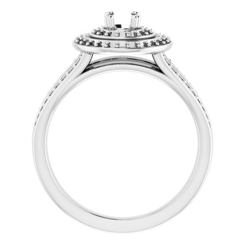 Double Halo Style Engagement Ring Mounting in 18 Karat White Gold for Round Stone.