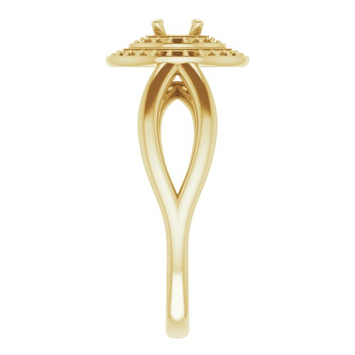 Double Halo Style Ring Mounting in 14 Karat Yellow Gold for Round Stone.