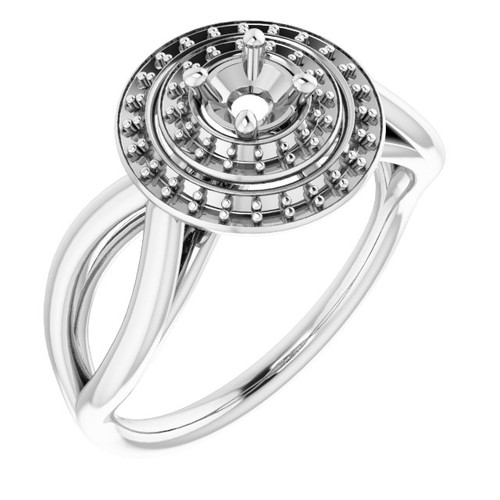 Double Halo Style Ring Mounting in Platinum for Round Stone. Double Halo Style Ring Mounting in Platinum for Round Stone.