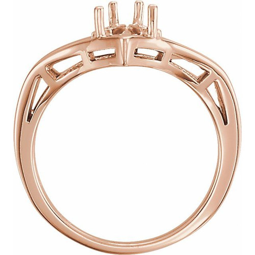 Family V Ring Mounting in 10 Karat Rose Gold for Straight baguette Stone, 3.34 grams