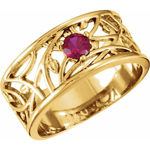 Family Floral Ring Mounting in 18 Karat Yellow Gold for Round Stone, 8.08 grams