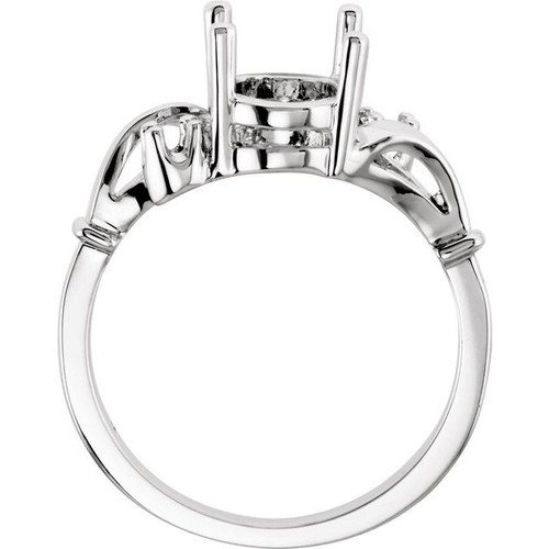 Accented Ring Mounting in 18 Karat White Gold for Oval Stone, 2.39 grams