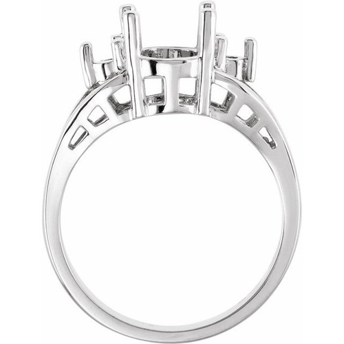 Three Stone Ring Mounting in 18 Karat White Gold for Oval Stone, 2.72 grams