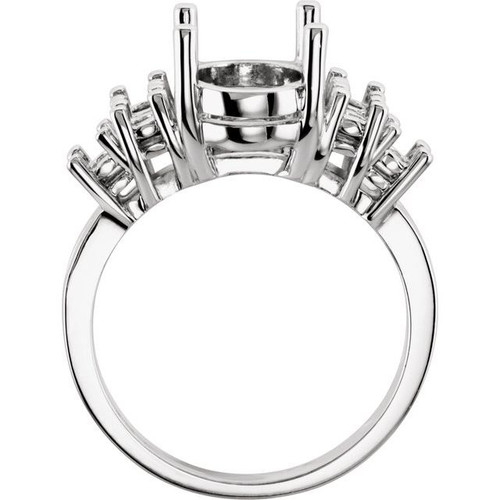 Accented Ring Mounting in 18 Karat White Gold for Oval Stone, 4.56 grams
