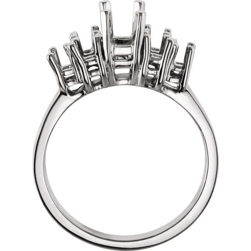Accented Ring Mounting in 10 Karat White Gold for Emerald cut Stone, 3.19 grams