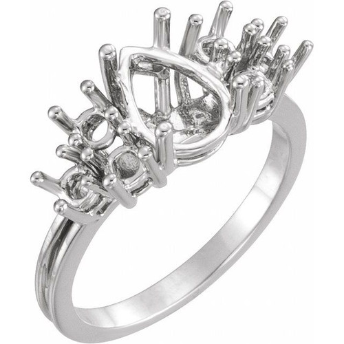 Accented Ring Mounting in 18 Karat White Gold for Pear shape Stone, 3.85 grams